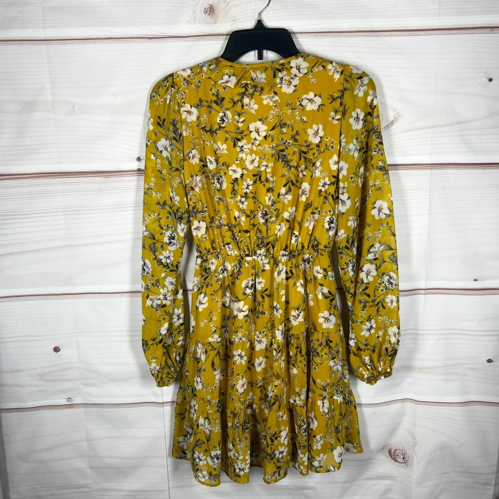 Show Me Your MUMU Floral Mini Dress Womens S Yellow V-Neck Ruffle Tie Waist - Picture 9 of 10
